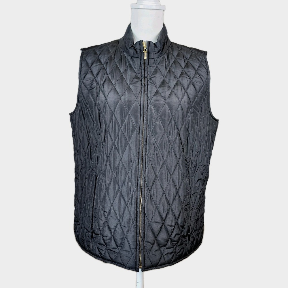 Charter Club Quilted Vest Womens Large Black Zip‎ Front Pockets Outdoor Camping